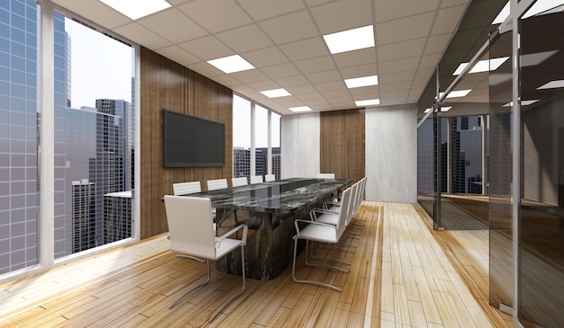 Modern Meeting Room Interior with Big Windows