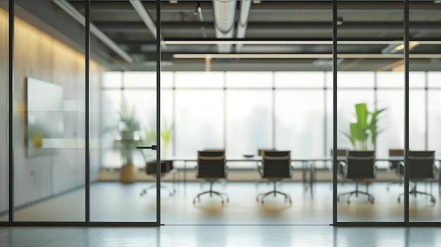 modern meeting room with city skyline background