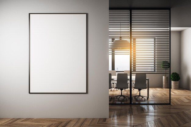 Modern meeting room with empty banner