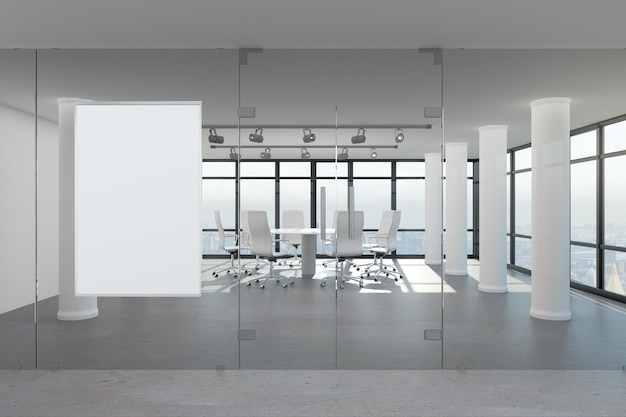 Modern meeting room with empty poster