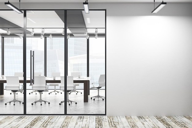 Modern meeting room with empty wall