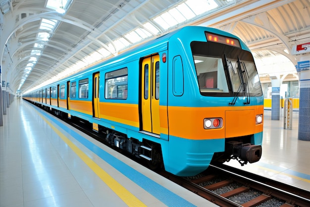 Modern metro train stands at the station