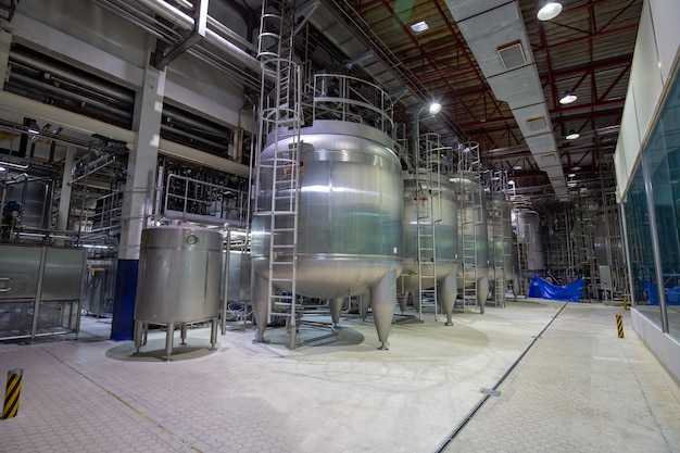 Modern milk cellar with stainless steel tanks industry