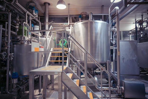 Modern milk cellar with stainless steel tanks