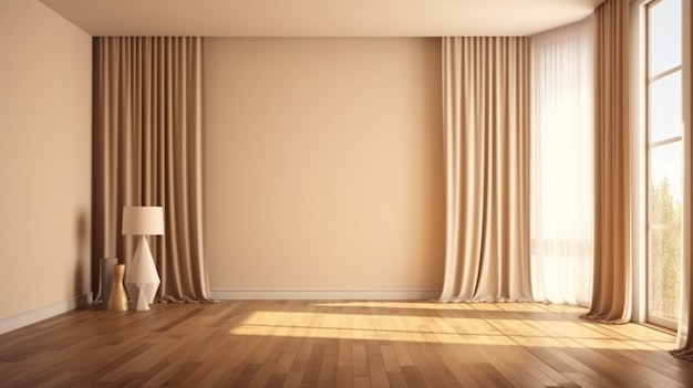 Modern minimal empty blank cream beige wall room corner Generative AI