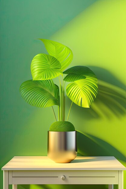 Modern minimal empty matte green counter table top bamboo palm tree in sunlight leaf shadow on gre