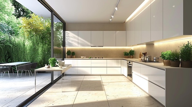 Photo modern minimal kitchen depicting a compact wallpaper