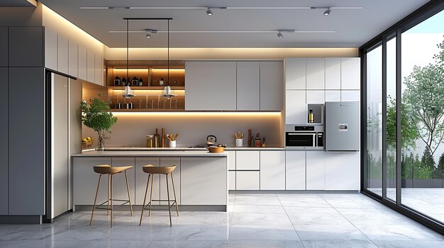 Photo modern minimal kitchen depicting a compact wallpaper