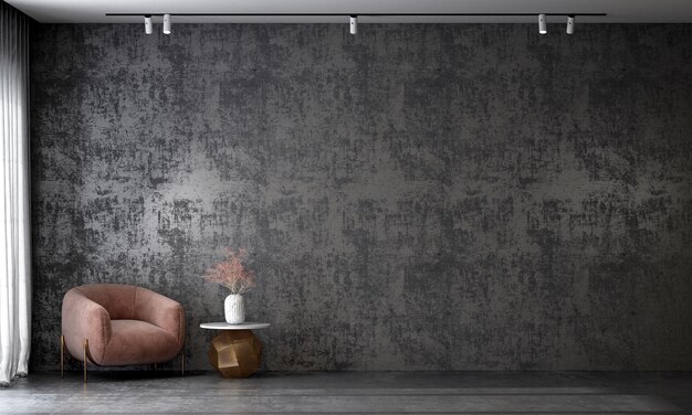 Photo modern minimal living room and empty concrete wall texture background interior design. 3d rendering
