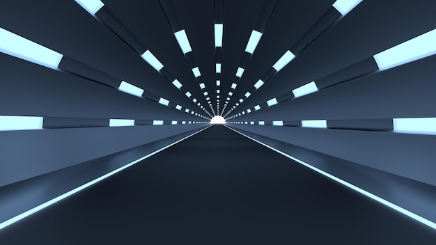 Foto rendering 3d moderno della luce del pavimento della geometria del tunnel minimale