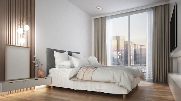 Interior design moderno minimal bianco camera da letto