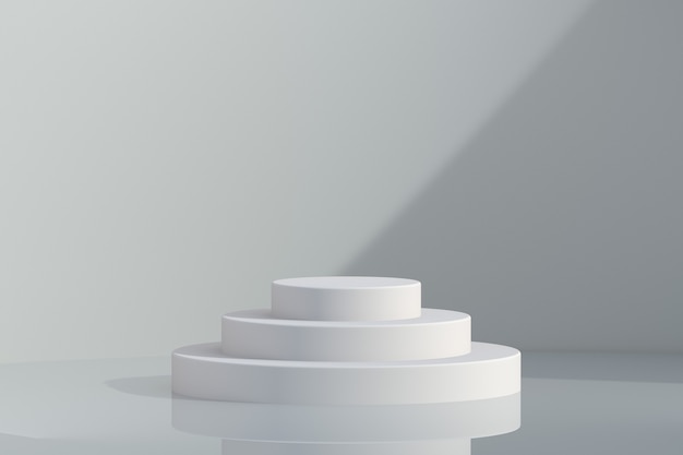 사진 3개의 원 레벨이 있는 제품 배치 3d 렌더링을 위한 현대적인 최소 흰색 연단 디스플레이