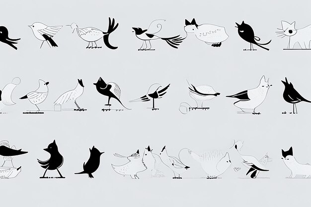 Modern Minimalism Meets Feline Elegance with Stylized Avian Accents on White animal pattern cat bird