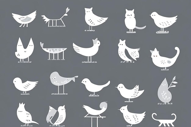 Photo modern minimalism meets feline elegance with stylized avian accents on white animal pattern cat bird