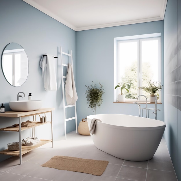 Modern minimalist bath room design blue theme