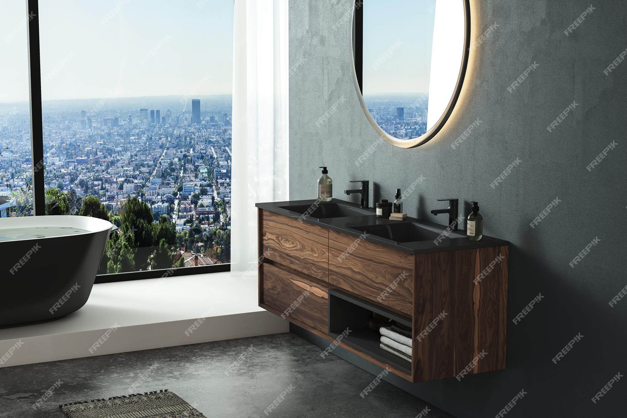 Modern minimalist bathroom interior, modern bathroom cabinet