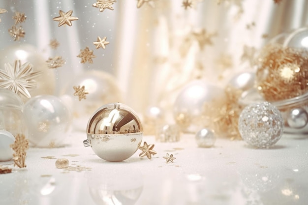 Модернистский творческий рождественский фон в золотых и серебряных цветах, созданный ИИ