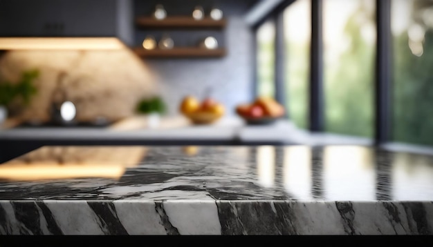 Modern minimalist dark marble tablekitchen island symbolizing sophistication and elegance Empty