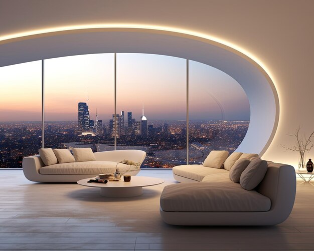 Modern minimalist furnished living room contemporary architecture concept Generative AI