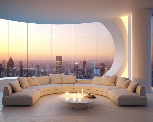 Photo modern minimalist furnished living room contemporary architecture concept generative ai