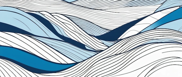 Modern and Minimalist Graphic of Blue Rolling Hills in Line Art