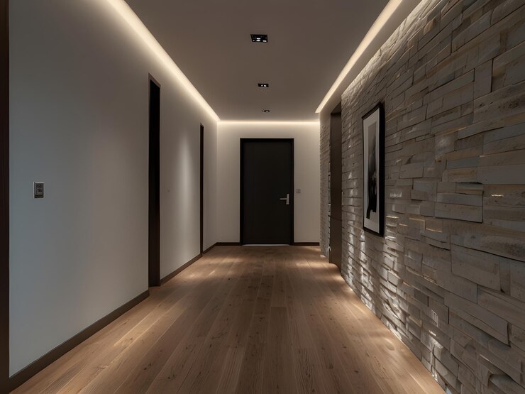Photo modern minimalist hallway with wooden accents and decor