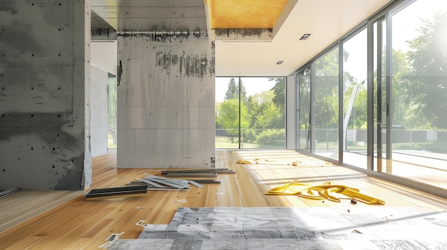 Photo a modern minimalist home that is being rebuilt and renovated generative ai