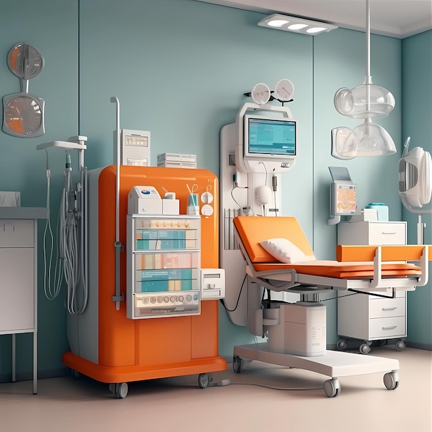 Modern and minimalist hospital medical room with advanced medical equipment