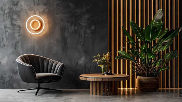 Modern minimalist interior design with elegant armchair and decorative lighting perfect for contemporary homes and spaces Stylish comfort with a touch of luxury AI