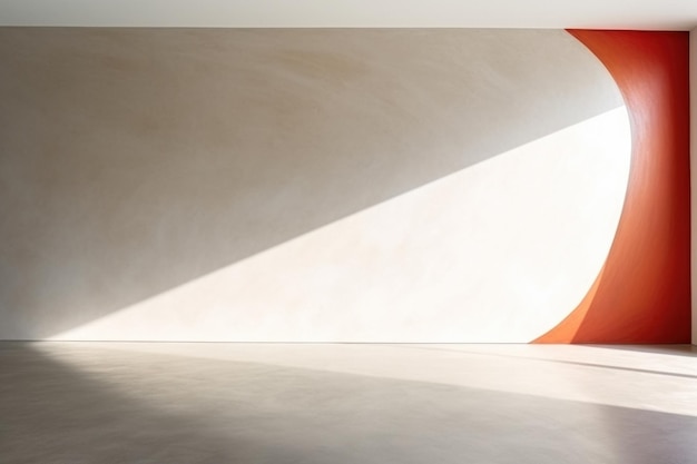 写真 壁と日光の赤い建築の曲線を持つミニマリストのインテリアデザイン