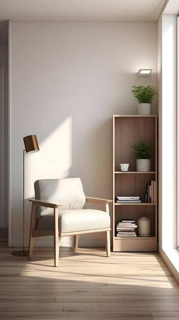 사진 빈  벽에 의자와 함께 모더니즘 미니멀 인테리어 3d 자연 빛 렌더링