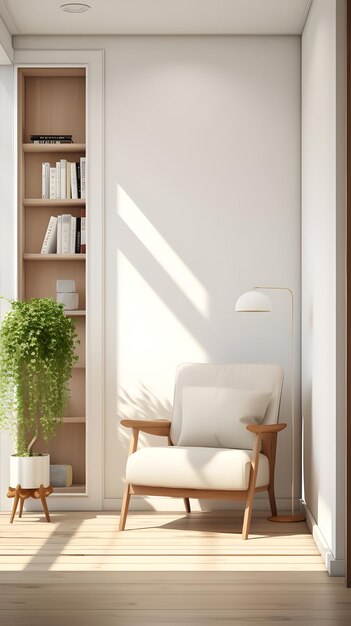 Photo modern minimalist interior with an armchair on empty white wall 3d rendering natural light