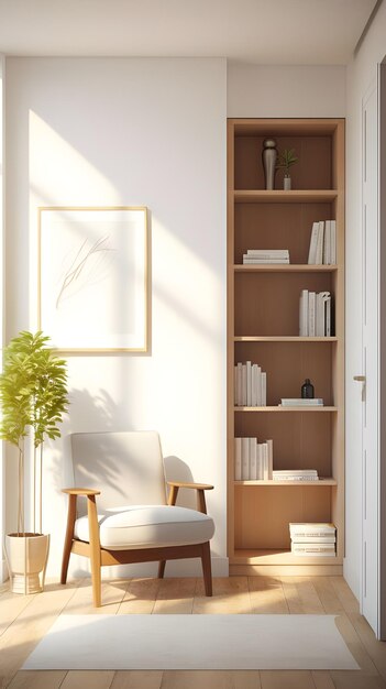 Photo modern minimalist interior with an armchair on empty white wall 3d rendering natural light