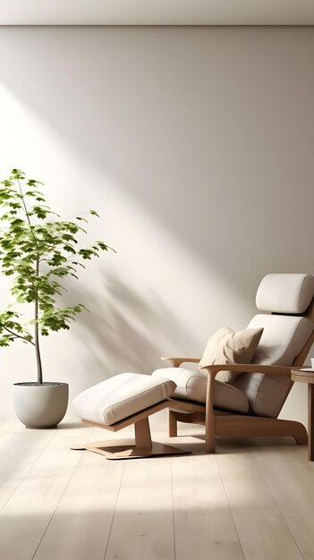 Photo modern minimalist interior with an armchair on empty white wall 3d rendering natural light