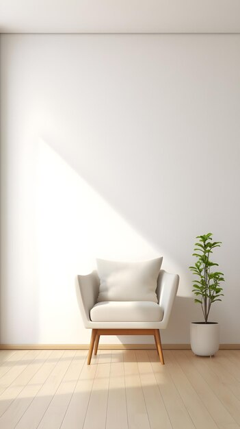 Photo modern minimalist interior with an armchair on empty white wall 3d rendering natural light