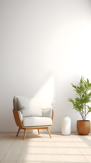 Photo modern minimalist interior with an armchair on empty white wall 3d rendering natural light