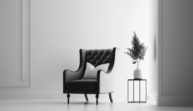 Modern minimalist interior with an armchair on empty white wall background Generative AI