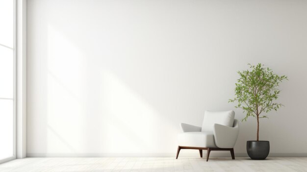 Современный минималистский интерьер с белыми стенами и