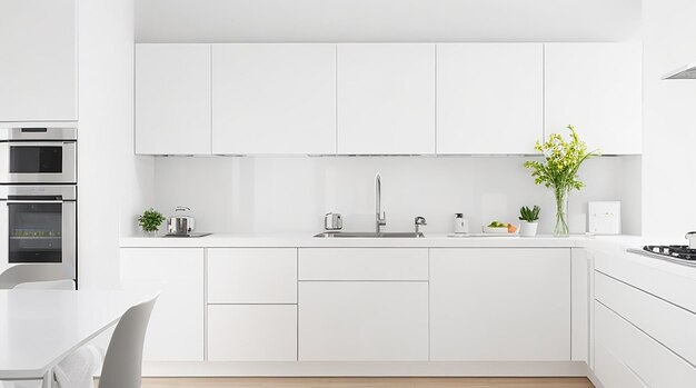 Photo a modern minimalist kitchen with sleek stainless steel appliances and a bright white countertop