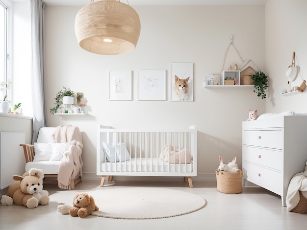 Foto interno della stanza del bambino della stanza della scuola materna moderna e minimalista