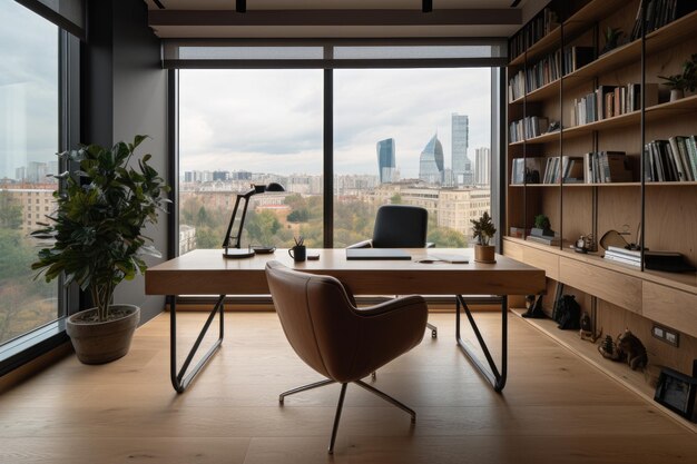 Modern minimalist office urban view elegant design generative IA