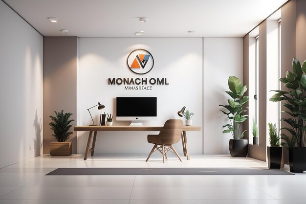 Modern minimalist office with company logo 3d wall mockup