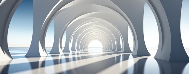 Modern Minimalist White Corridor with Curved Architecture and Light