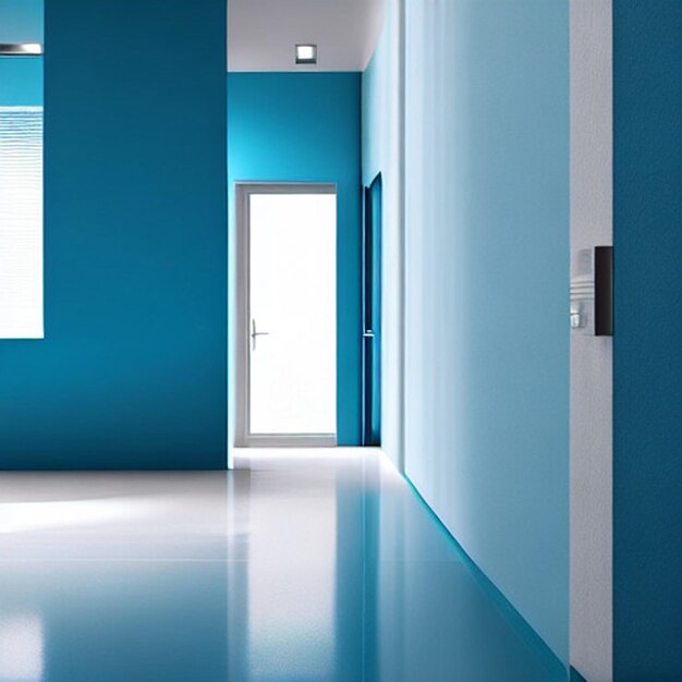 Foto moderno minimalista design d'interno blu con illuminazione elegante