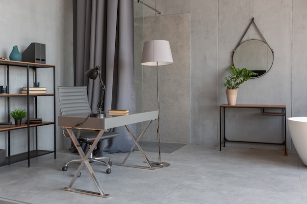 Modern minimalistic dark gray loft style studio apartment
