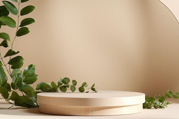 A modern and minimalistic presentation of a new product is set on a neutral beige background A podi