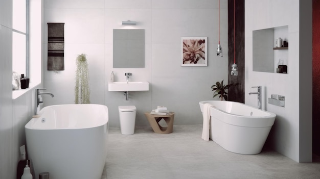 Modern minimalistisch badkamerinterieur met een witte kleurstelling Generative AI AIG27