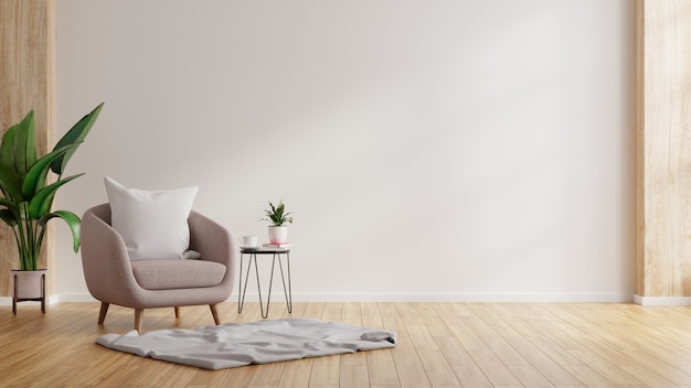 Modern minimalistisch interieur met een fauteuil op lege witte wall.3d-rendering