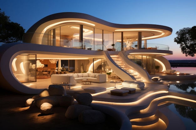 Modern minimalistisch rond en gebogen luxe huis