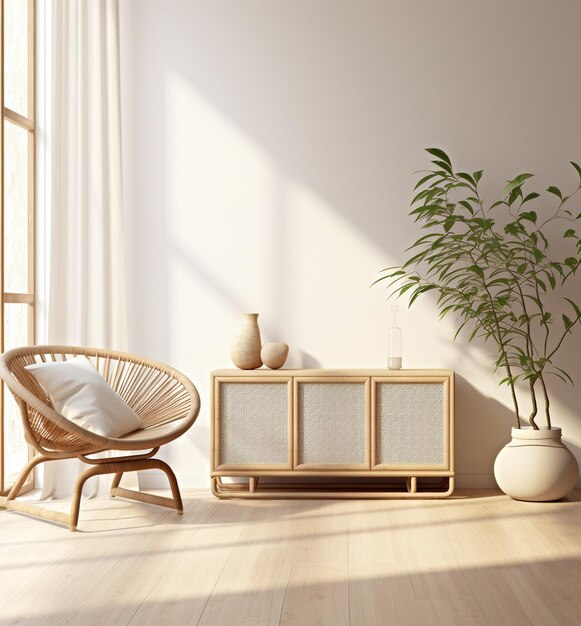 Modern minimalistisch woonkamerinterieur met natuurlijke materialen